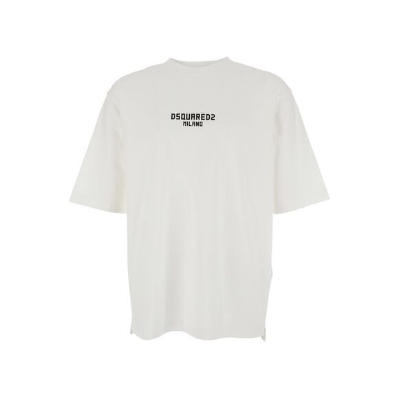 Dsquared2 Men White T-Shirt With Logo Print On The Front In Cotton Man